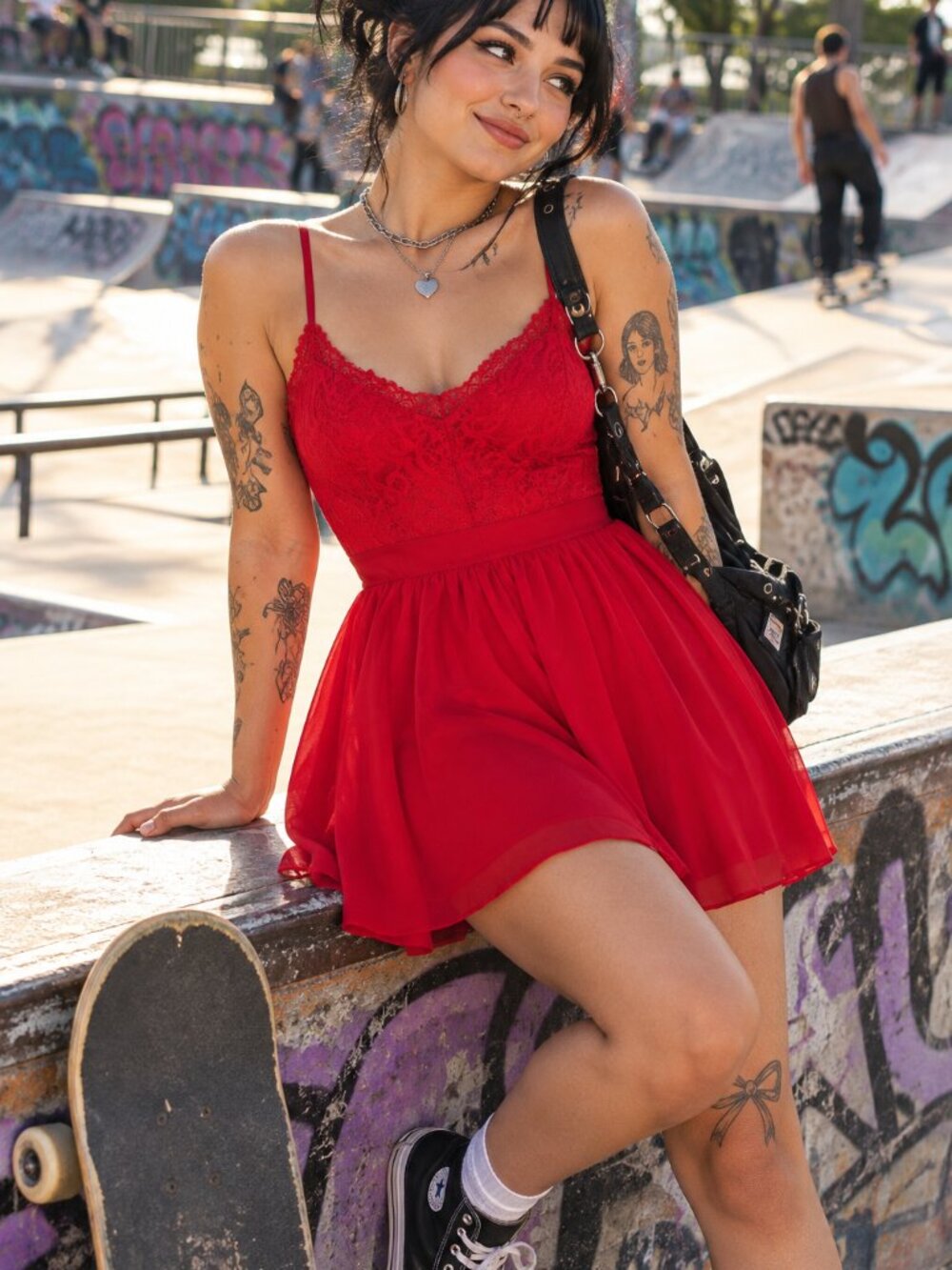Missguided Red Lace Cami Fit & Flare Skater Dress Size 8